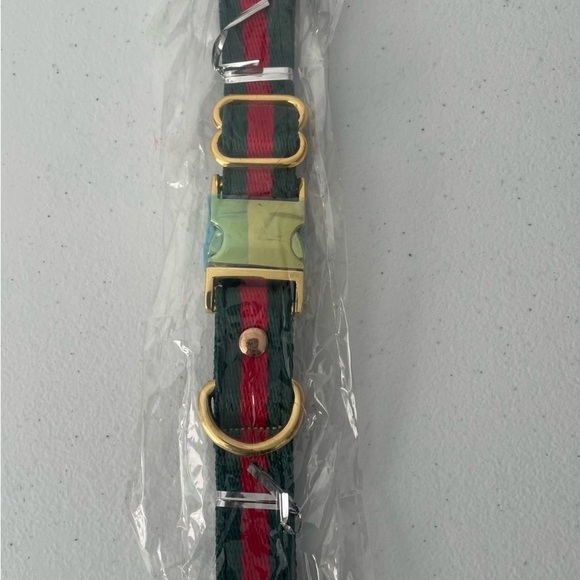 Other - Striped Green & Red Webbing Strap with Gold Hardware DOG COLLAR